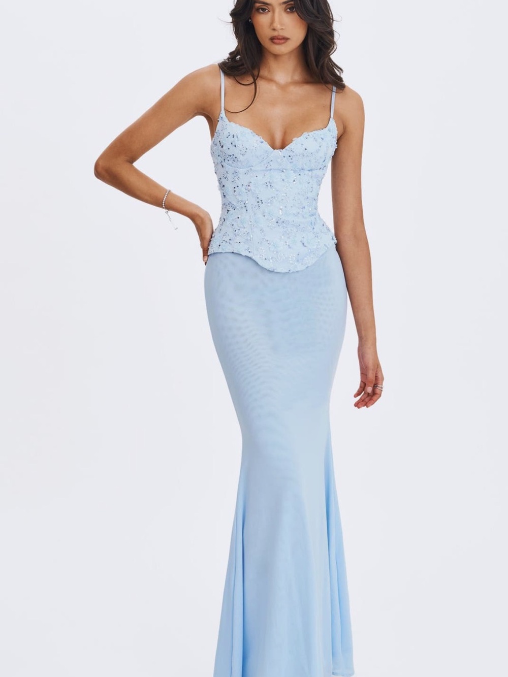 Miss Circle Aurielle Sweetheart Mermaid Peplum Maxi Dress